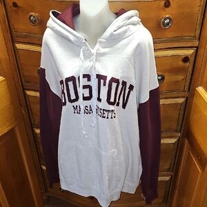 Boston Massachusetts Hoodie - Oatmeal and Maroon